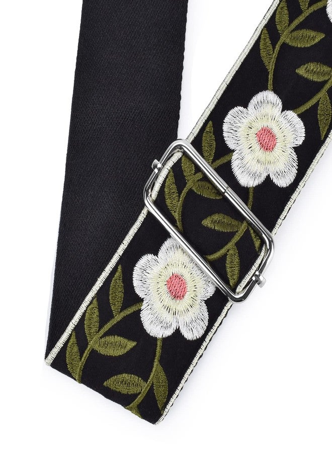 CLOUDMUSIC Handbag Strap Replacement Crossbody Strap Purse Strap With Silver Clips For Women Girls(White Flowers In Black) - Image 5